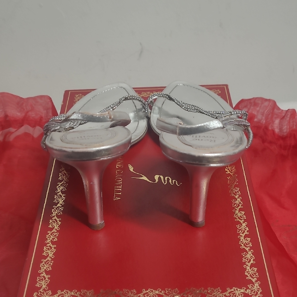 Rene Caovilla Silver Stiletto Heels Strappy Design - Picture 9 of 15